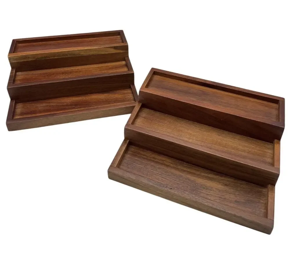 3-Tier Wood Display Riser Set of 2 Tiered Wooden Stands 9